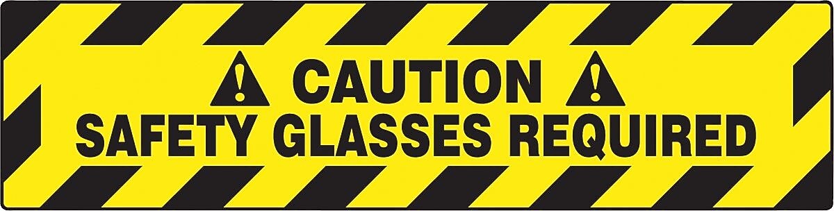 Accuform Slip-Gard CAUTION SAFETY GLASSES REQUIRED Border Floor Sign, Black/Yellow, 6" x 24" (PSR274)