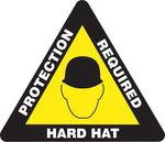 Accuform Signs® Slip-Gard™ HARD HAT PROTECTION REQUIRED Triangle Floor Sign, White/YLW/BLK, 17"x17"