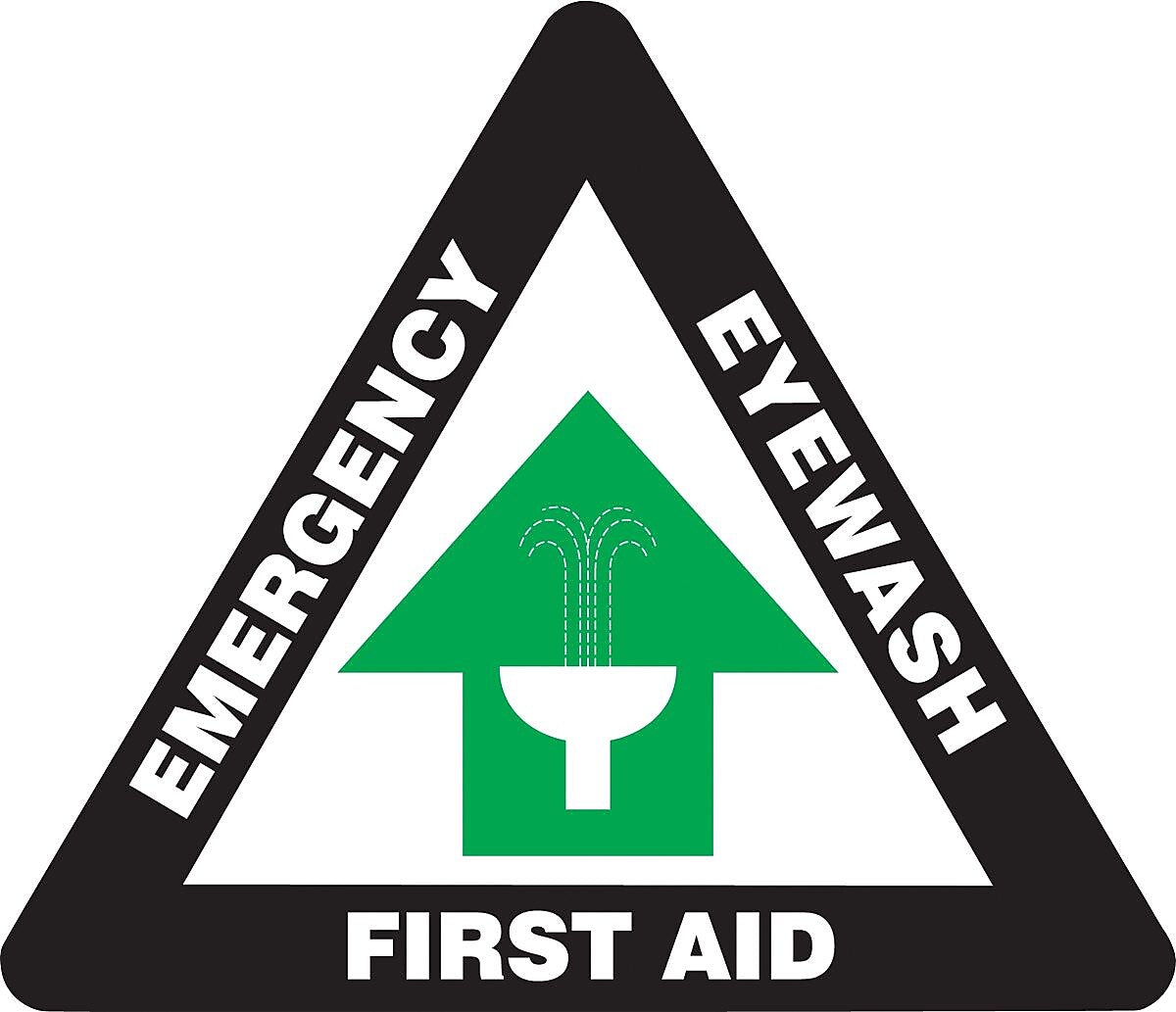 Accuform Slip-Gard EMERGENCY EYEWASH FIRST AID Triangle Floor Sign, White/Green, 17"H x 17"W (PSR844)