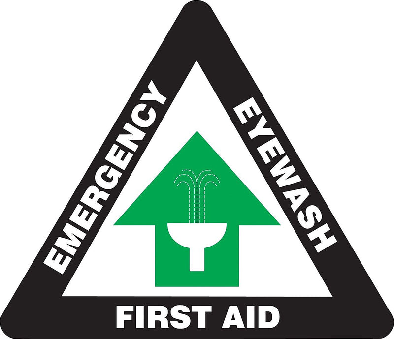 Accuform Slip-Gard EMERGENCY EYEWASH FIRST AID Triangle Floor Sign, White/Green, 17"H x 17"W (PSR844)