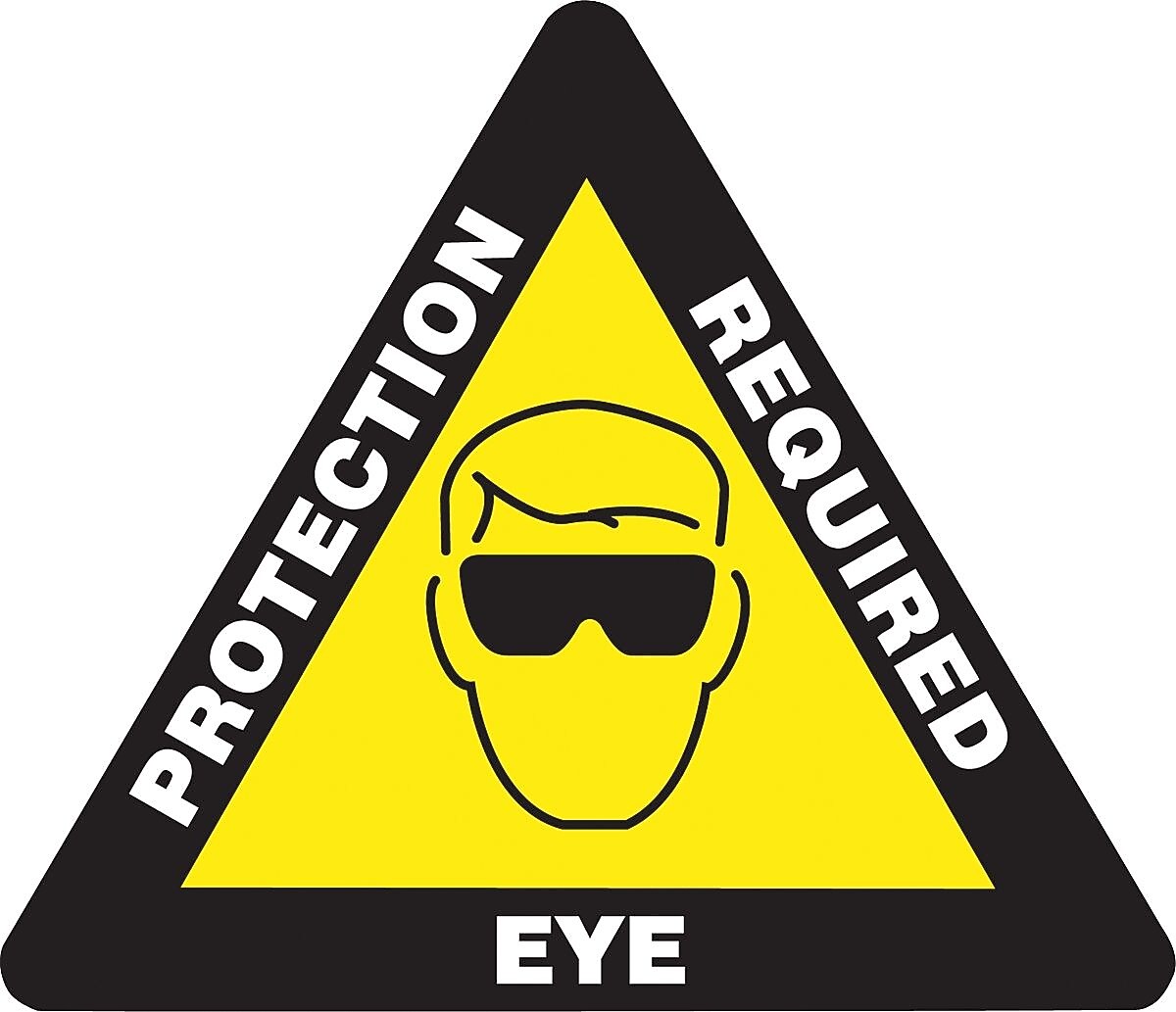 Accuform Slip-Gard EYE PROTECTION REQUIRED Triangle Floor Sign, White/Yellow/Black, 17"x17" (PSR832)