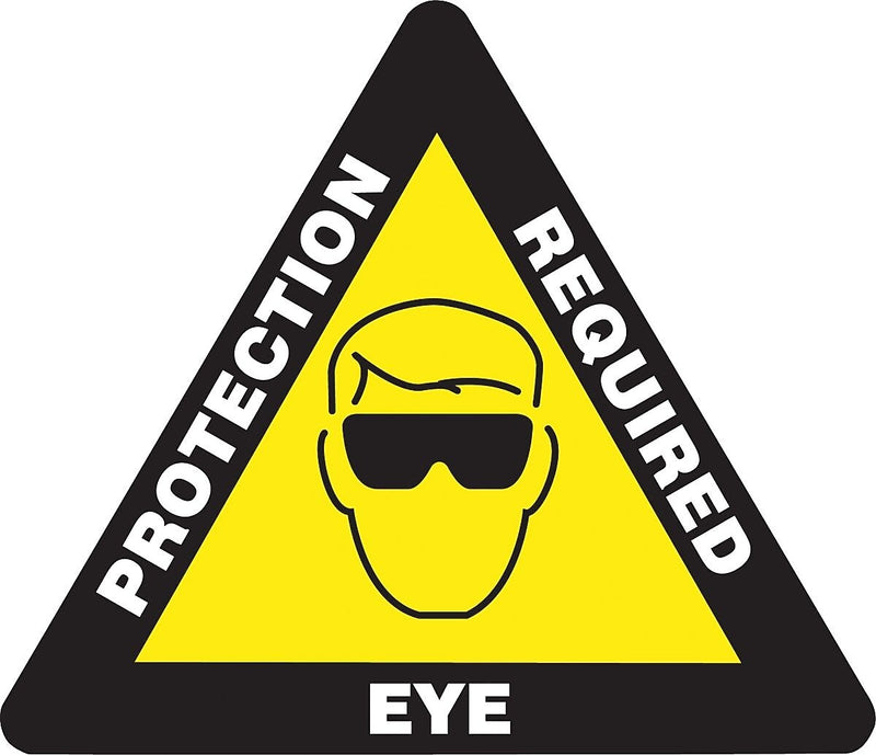 Accuform Slip-Gard EYE PROTECTION REQUIRED Triangle Floor Sign, White/Yellow/Black, 17"x17" (PSR832)