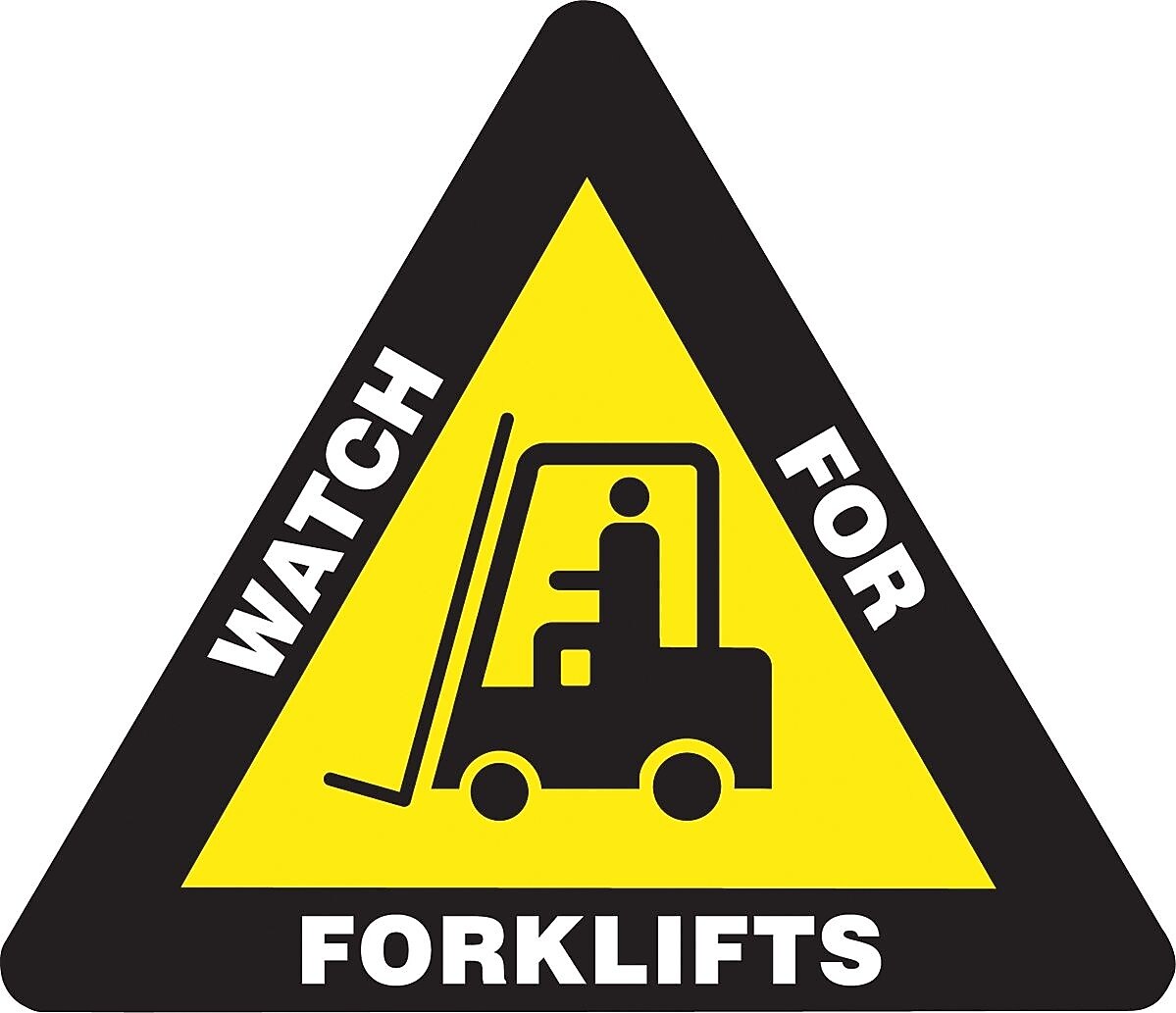 Accuform Slip-Gard WATCH FOR FORKLIFTS Triangle Floor Sign, White/Yellow/Black, 17"H x 17"W (PSR814)