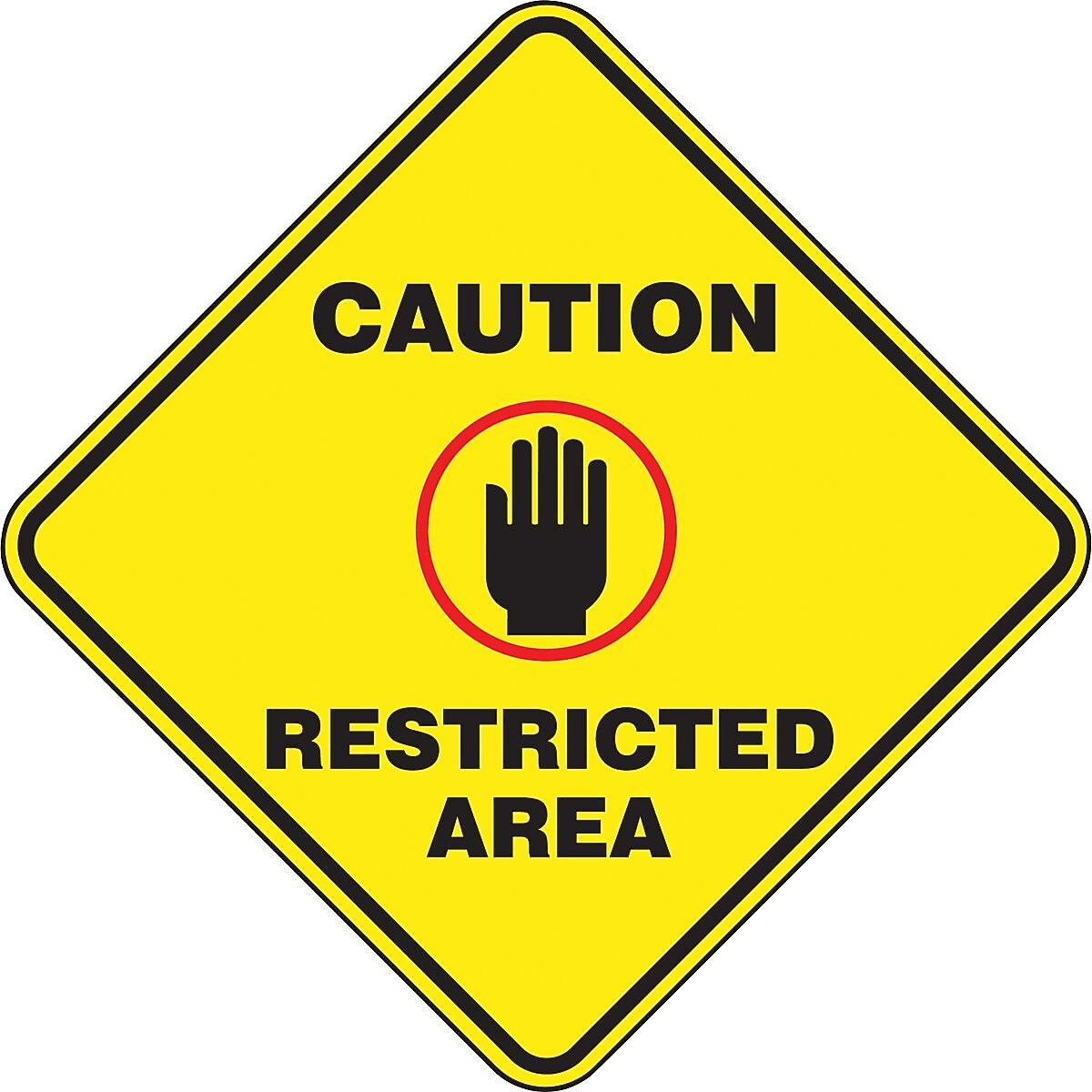 Accuform Signs® Slip-Gard™ CAUTION RESTRICTED AREA Diamond Floor Sign, Black/Yellow, 17"H x 17"W