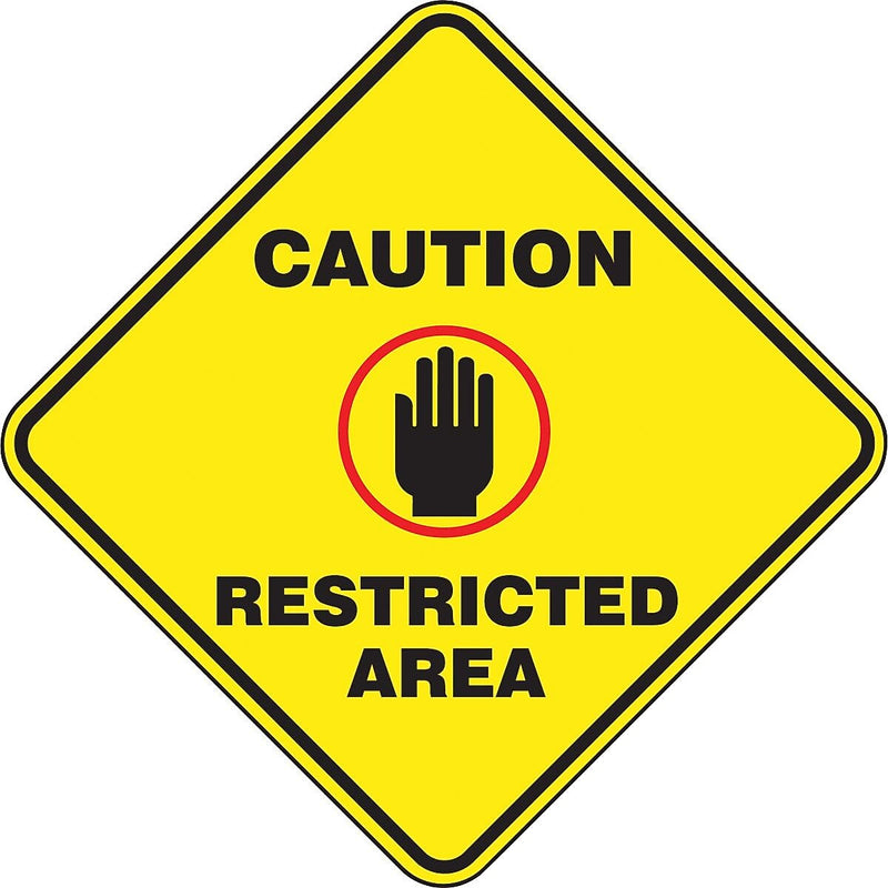Accuform Signs® Slip-Gard™ CAUTION RESTRICTED AREA Diamond Floor Sign, Black/Yellow, 17"H x 17"W