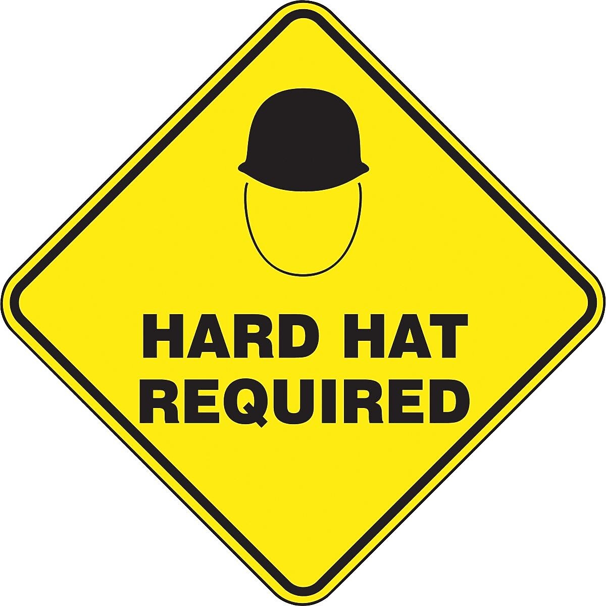 Accuform Slip-Gard HARD HAT REQUIRED Diamond Floor Sign, Black/Yellow, 17"H x 17"W (PSR426)