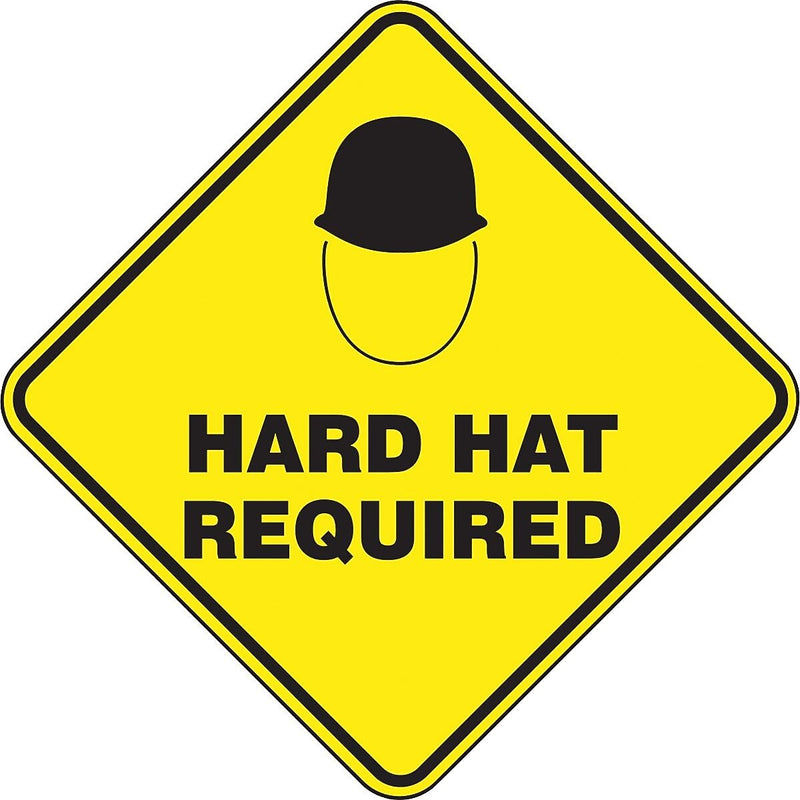 Accuform Slip-Gard HARD HAT REQUIRED Diamond Floor Sign, Black/Yellow, 17"H x 17"W (PSR426)