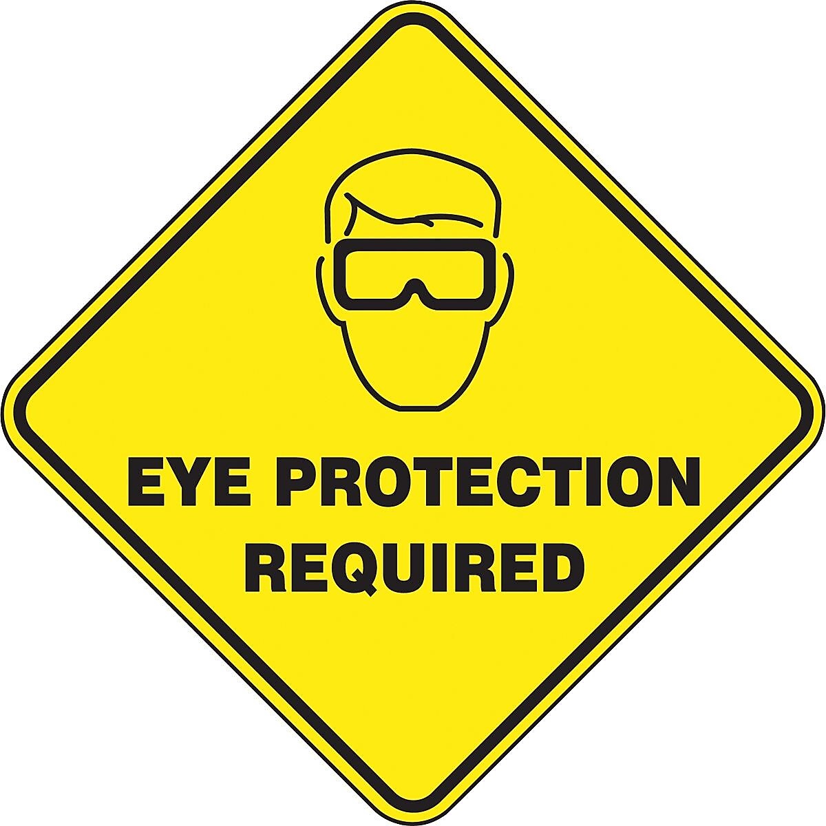 Accuform Slip-Gard EYE PROTECTION REQUIRED Diamond Floor Sign, Black/Yellow, 17"H x 17"W (PSR420)
