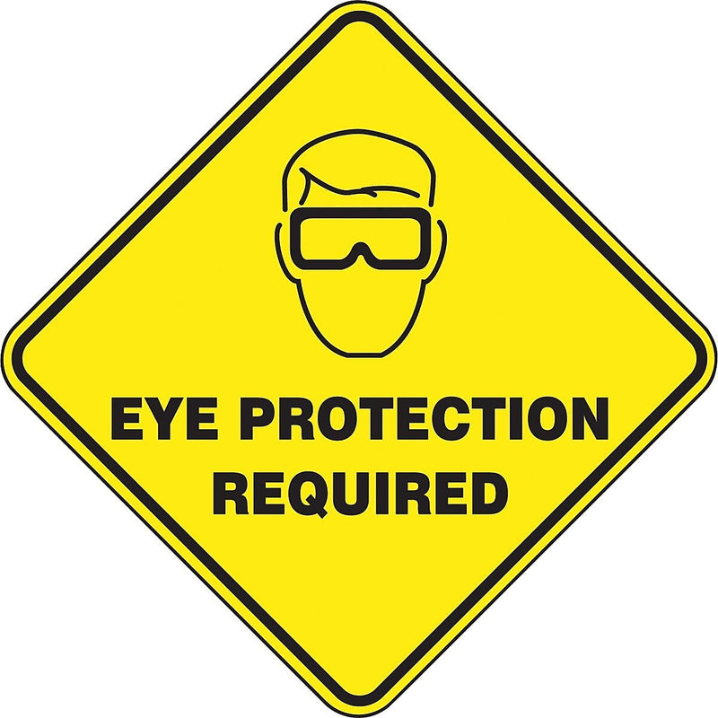 Accuform Slip-Gard EYE PROTECTION REQUIRED Diamond Floor Sign, Black/Yellow, 17"H x 17"W (PSR420)