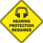 Accuform Slip-Gard HEARING PROTECTION REQUIRED Diamond Floor Sign, Black/Yellow, 17"H x 17"W (PSR424)