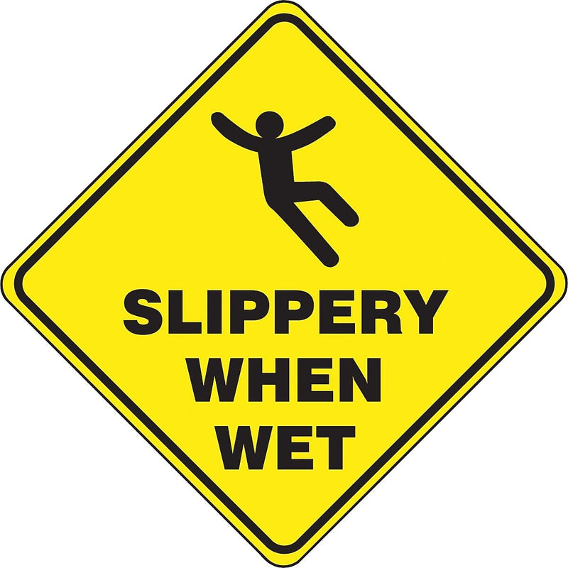 Accuform Slip-Gard SLIPPERY WHEN WET Diamond Floor Sign, Black/Yellow, 17"H x 17"W (PSR416)