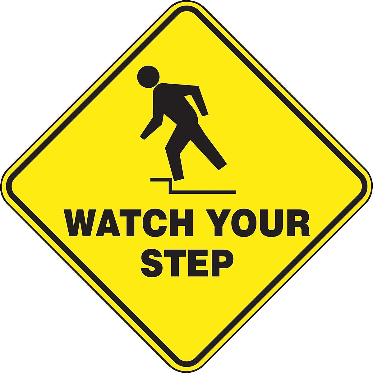 Accuform Slip-Gard WATCH YOUR STEP Diamond Floor Sign, Black/Yellow, 17"H x 17"W (PSR428)