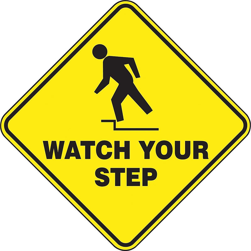 Accuform Slip-Gard WATCH YOUR STEP Diamond Floor Sign, Black/Yellow, 17"H x 17"W (PSR428)