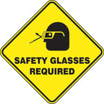 Accuform Slip-Gard SAFETY GLASSES REQUIRED Diamond Floor Sign, Black/Yellow, 17"H x 17"W (PSR418)