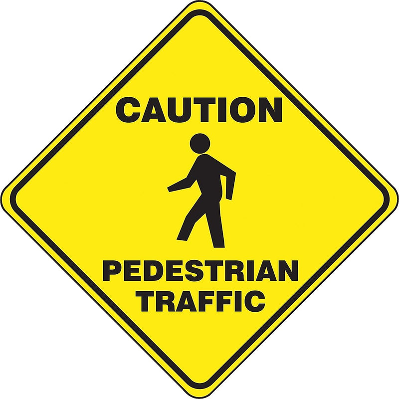 Accuform Slip-Gard CAUTION PEDESTRIAN TRAFFIC Diamond Floor Sign, Black/Yellow, 17"H x 17"W (PSR410)