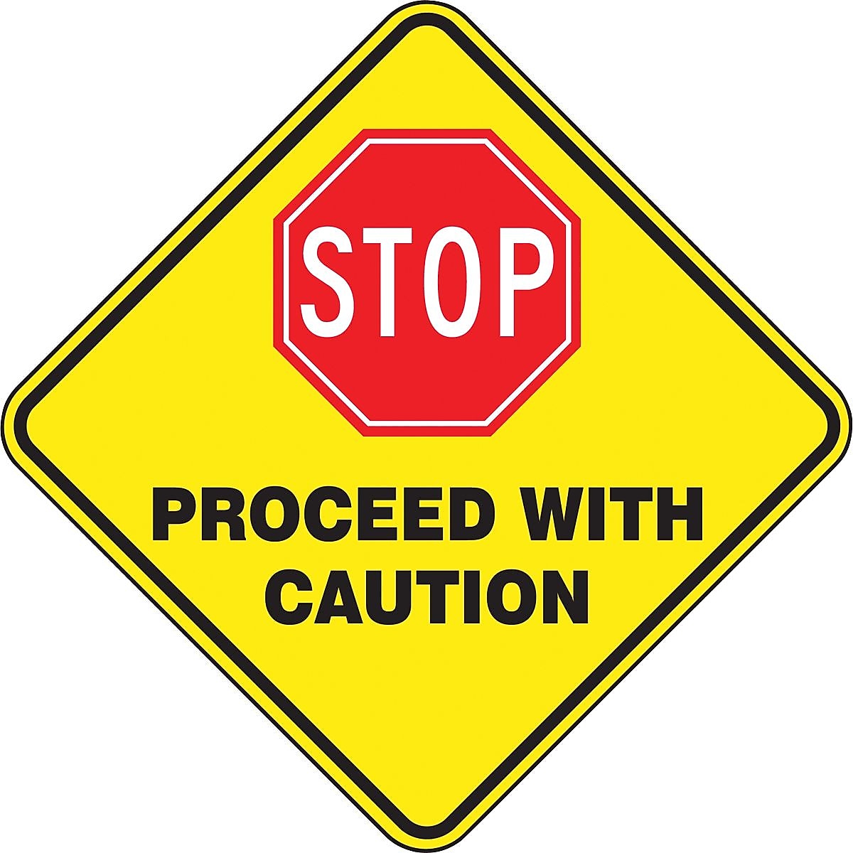 Accuform Slip-Gard STOP PROCEED WITH CAUTION Diamond Floor Sign, Black/Yellow/Red, 17" x 17" (PSR430)