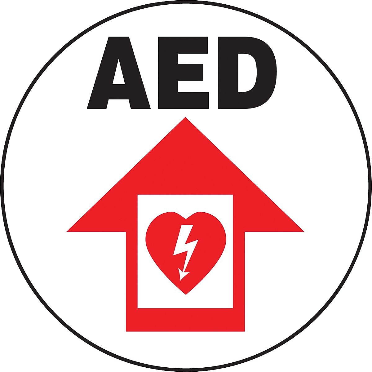 Accuform Slip-Gard AED Round Floor Sign, Black/Red/White, 17"Dia. (MFS713)