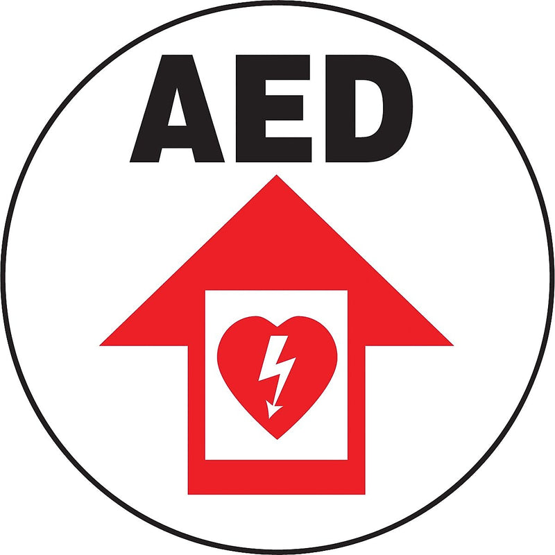 Accuform Slip-Gard AED Round Floor Sign, Black/Red/White, 17"Dia. (MFS713)
