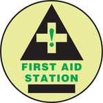 Accuform Slip-Gard FIRST AID STATION Round Floor Sign, Black/Green/Yellow, 17"Dia. (MFS782)