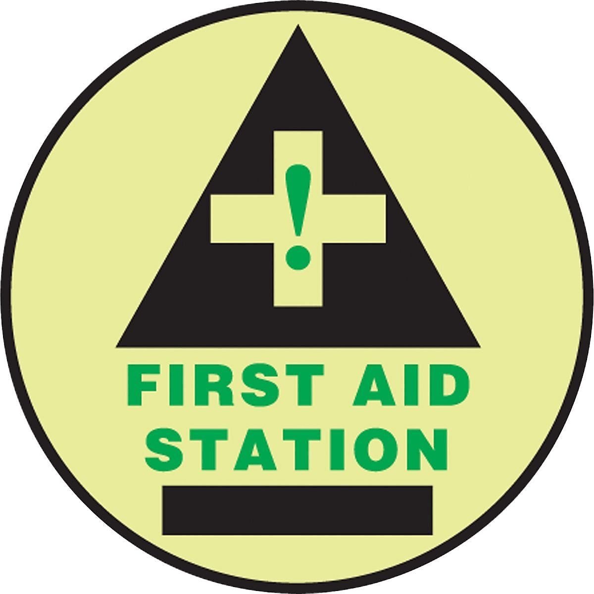 Accuform Signs® Slip-Gard™ FIRST AID STATION Round Floor Sign, Black/Green/Yellow, 8"Dia., 1/Pack
