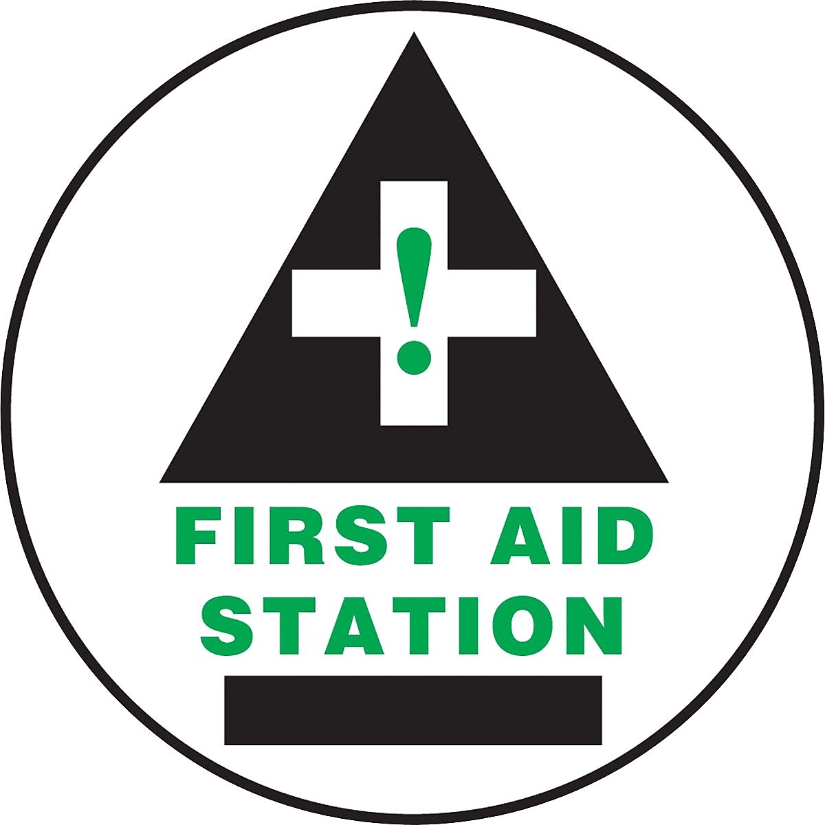 Accuform Slip-Gard FIRST AID STATION Round Floor Sign, Black/Green/White, 17"Dia. (MFS738)