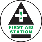 Accuform Slip-Gard FIRST AID STATION Round Floor Sign, Black/Green/White, 17"Dia. (MFS738)