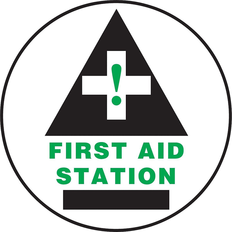 Accuform Slip-Gard FIRST AID STATION Round Floor Sign, Black/Green/White, 17"Dia. (MFS738)