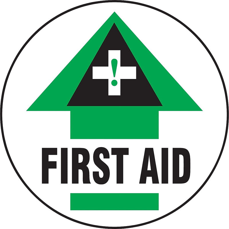 Accuform Slip-Gard FIRST AID Round Floor Sign, Black/Green/White, 17"Dia. (MFS728)