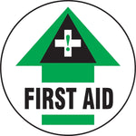 Accuform Signs® Slip-Gard™ FIRST AID Round Floor Sign, Green/Black/White, 8"Dia., 1/Pack