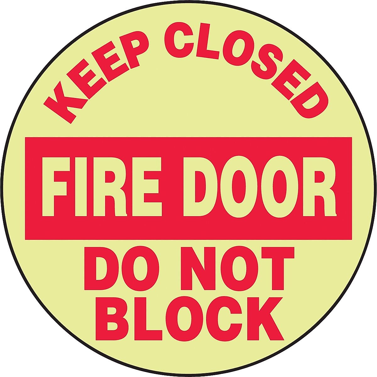 Accuform Signs® Slip-Gard™ KEEP CLOSED FIRE DOOR DO NOT BLOCK Round Floor Sign, Red/Yellow, 17"Dia.