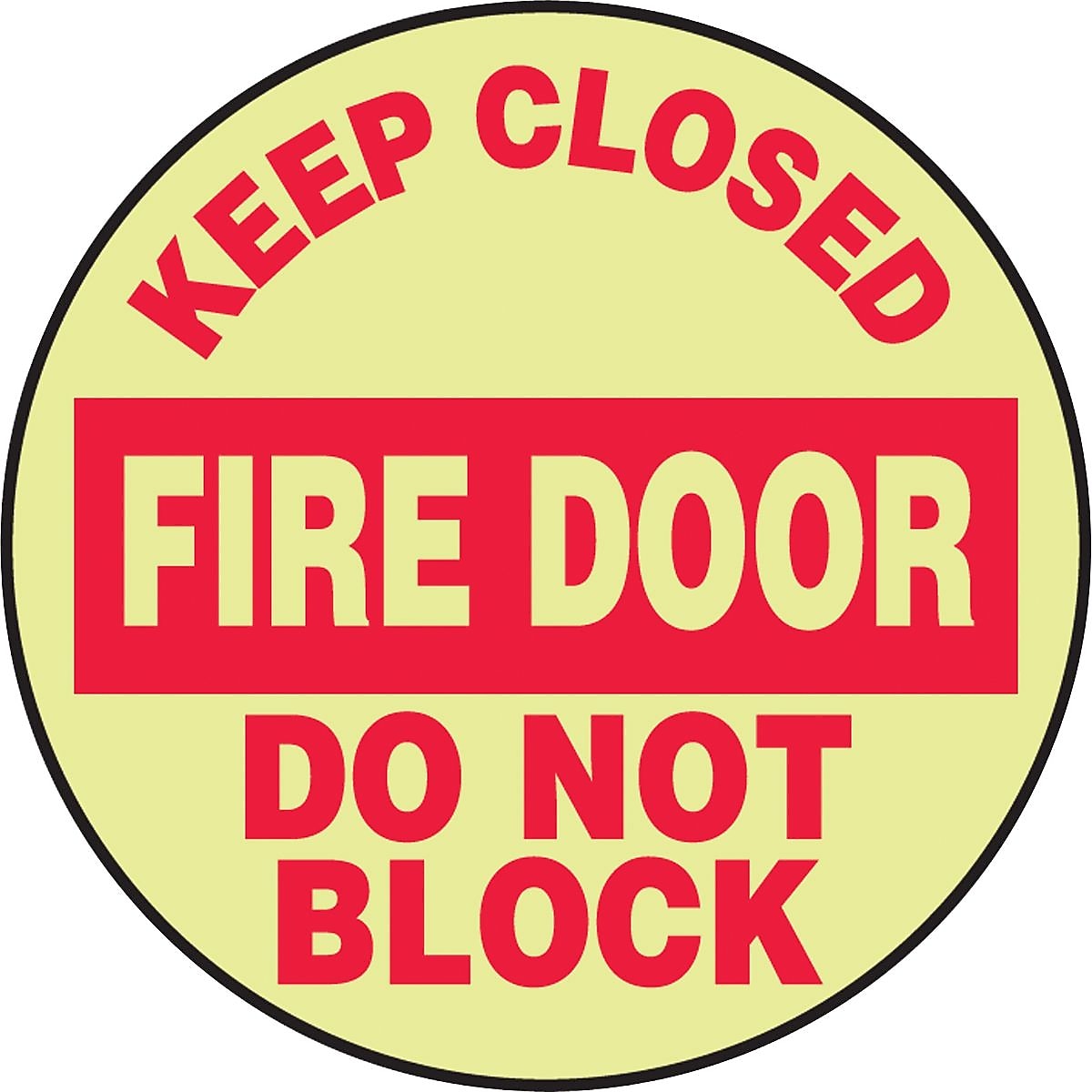 Accuform Slip-Gard KEEP CLOSED FIRE DOOR DO NOT BLOCK Round Floor Sign, Red/Yellow, 8"Dia. (MFS875)