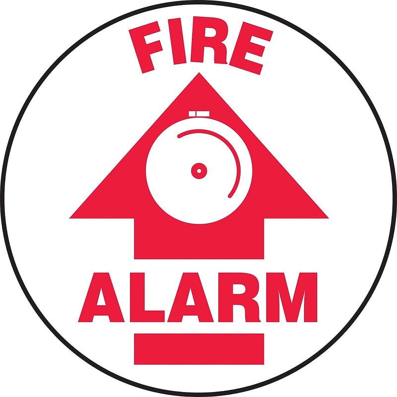 Accuform Slip-Gard FIRE ALARM Round Floor Sign, Red/White, 17"Dia. (MFS720)