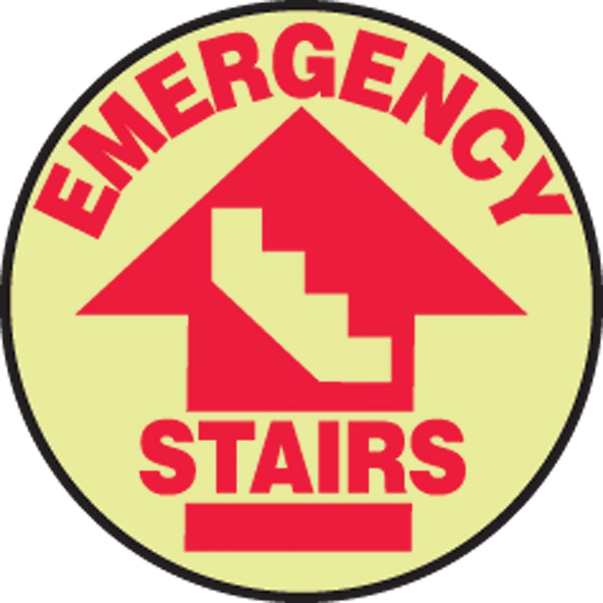 Accuform Slip-Gard EMERGENCY STAIRS Round Floor Sign, Red/Yellow, 8"Dia. (MFS874)