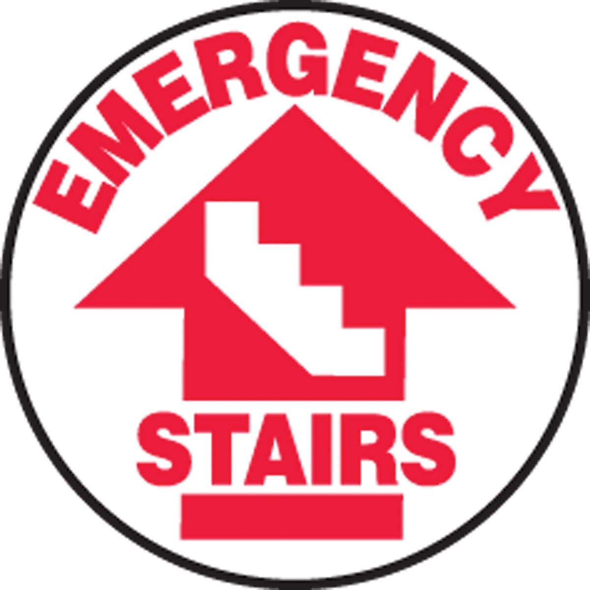 Accuform Slip-Gard EMERGENCY STAIRS Round Floor Sign, Red/White, 8"Dia. (MFS814)