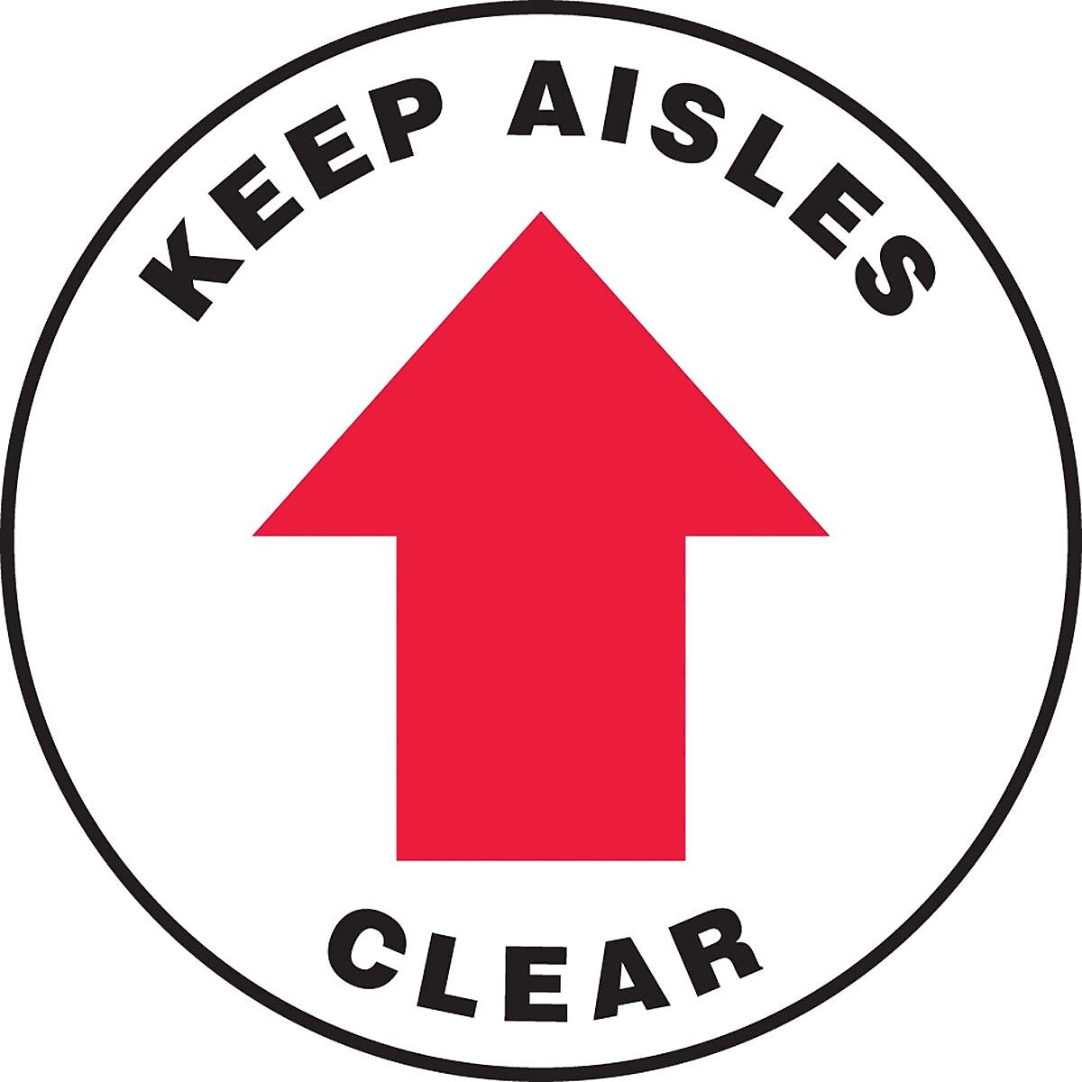 Accuform Slip-Gard KEEP AISLES CLEAR Round Floor Sign, Black/Red/White, 17"Dia. (MFS1117)
