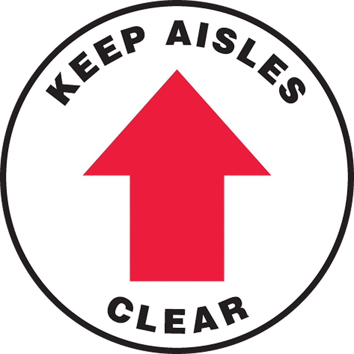 Accuform Slip-Gard KEEP AISLES CLEAR Round Floor Sign, Black/Red/White, 8"Dia. (MFS1108)