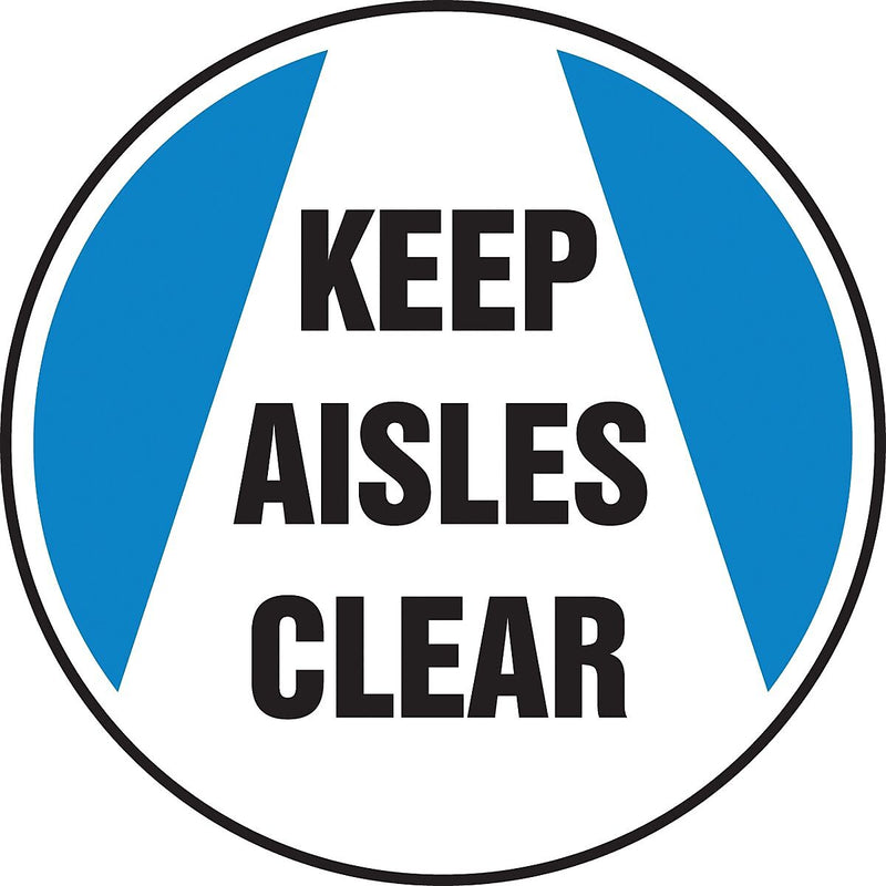 Accuform Signs® Slip-Gard™ KEEP AISLES CLEAR Round Floor Sign, Black/Blue/White, 17"Dia., 1/Pack