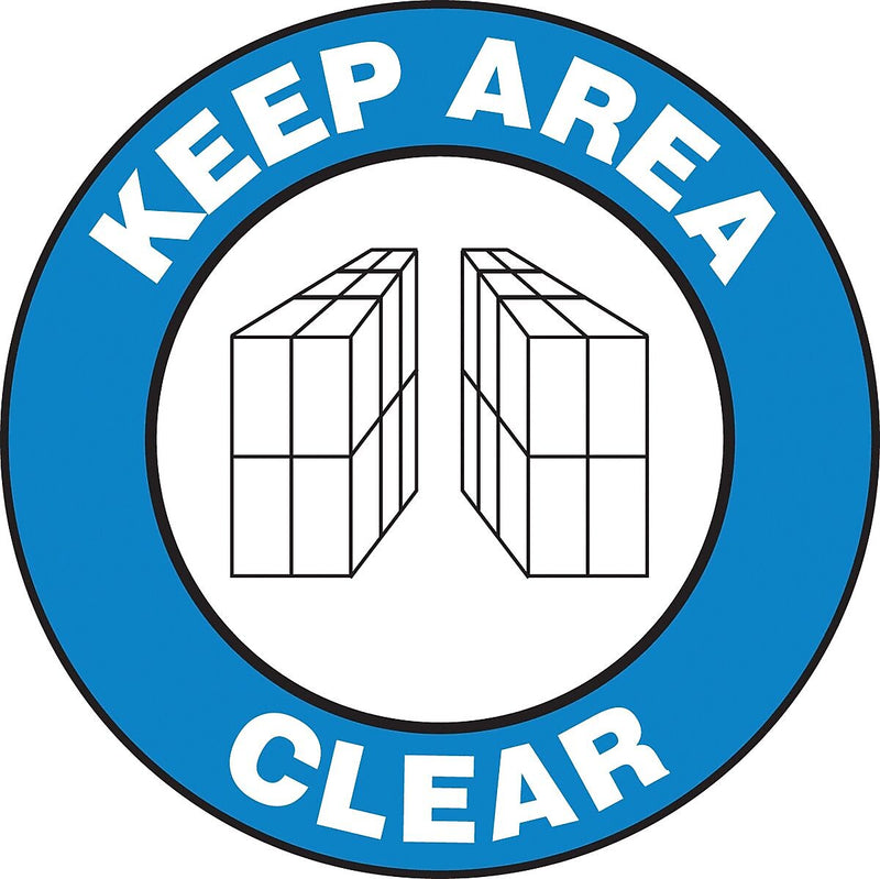Accuform Slip-Gard KEEP AREA CLEAR Round Floor Sign, White/Black/Blue, 8"Dia. (MFS870)