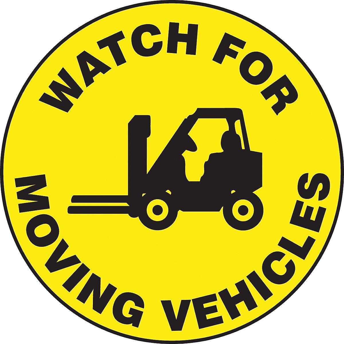 Accuform Slip-Gard WATCH FOR MOVING VEHICLES Round Floor Sign, Black/Yellow, 17"Dia. (MFS743)