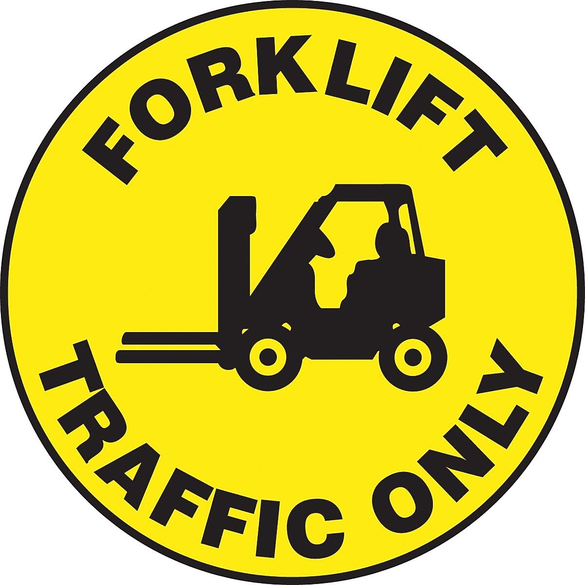 Accuform Slip-Gard FORKLIFT TRAFFIC ONLY Round Floor Sign, Black/Yellow, 8"Dia. (MFS860)