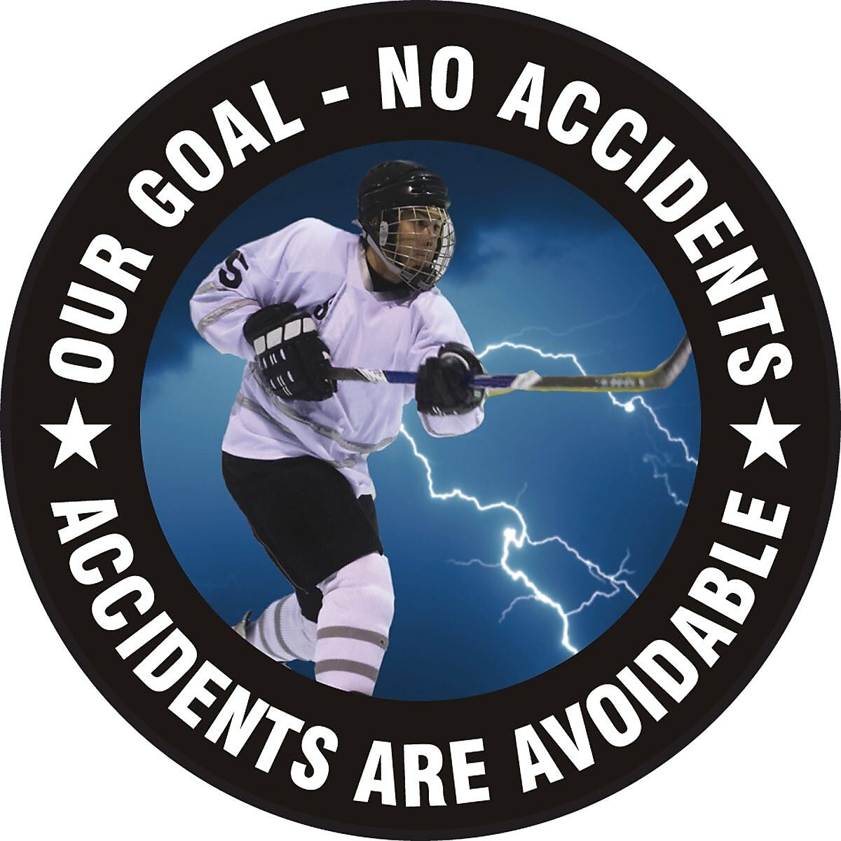 Accuform Slip-Gard OUR GOAL - NO ACCIDENTS ACCIDENTS… Round Floor Sign, White/Black, 8"Dia. (MFS808)