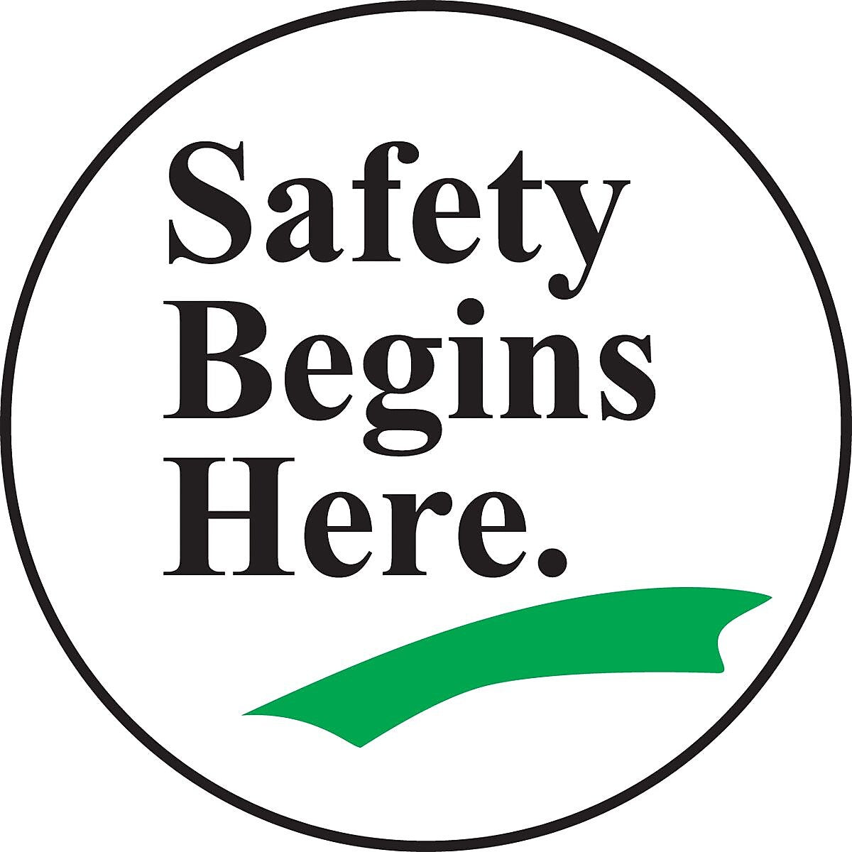 Accuform Slip-Gard SAFETY BEGINS HERE Round Floor Sign, Black/Green/White, 8"Dia. (MFS825)