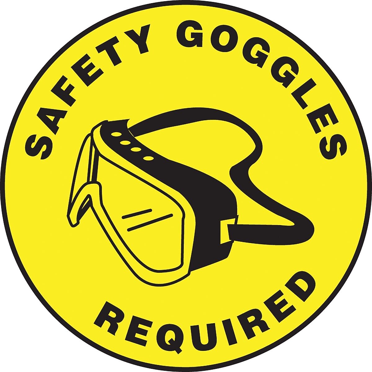 Accuform Signs® Slip-Gard™ SAFETY GOGGLES REQUIRED Round Floor Sign, Black/Yellow, 17"Dia., 1/Pack
