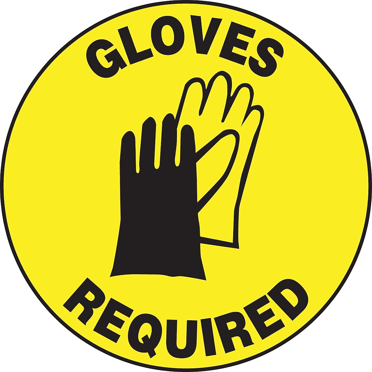 Accuform Slip-Gard GLOVES REQUIRED Round Floor Sign, Black/Yellow, 17"Dia. (MFS203)