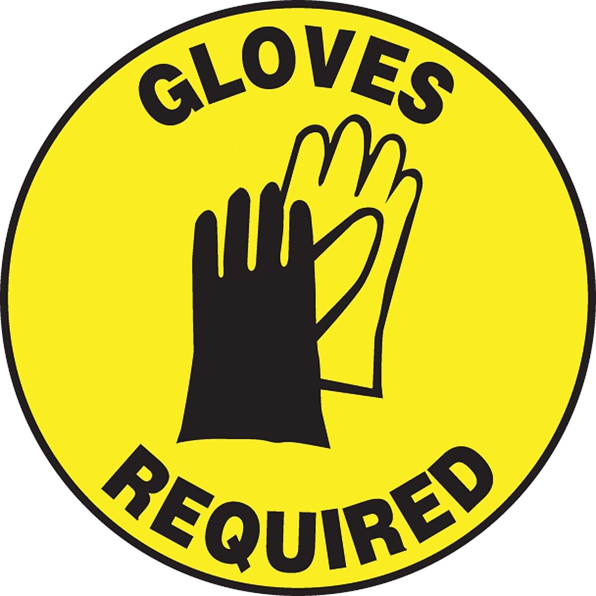 Accuform Slip-Gard GLOVES REQUIRED Round Floor Sign, Black/Yellow, 8"Dia. (MFS314)