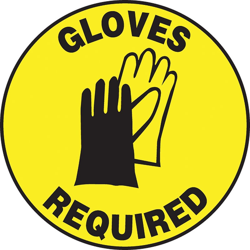 Accuform Slip-Gard GLOVES REQUIRED Round Floor Sign, Black/Yellow, 8"Dia. (MFS314)