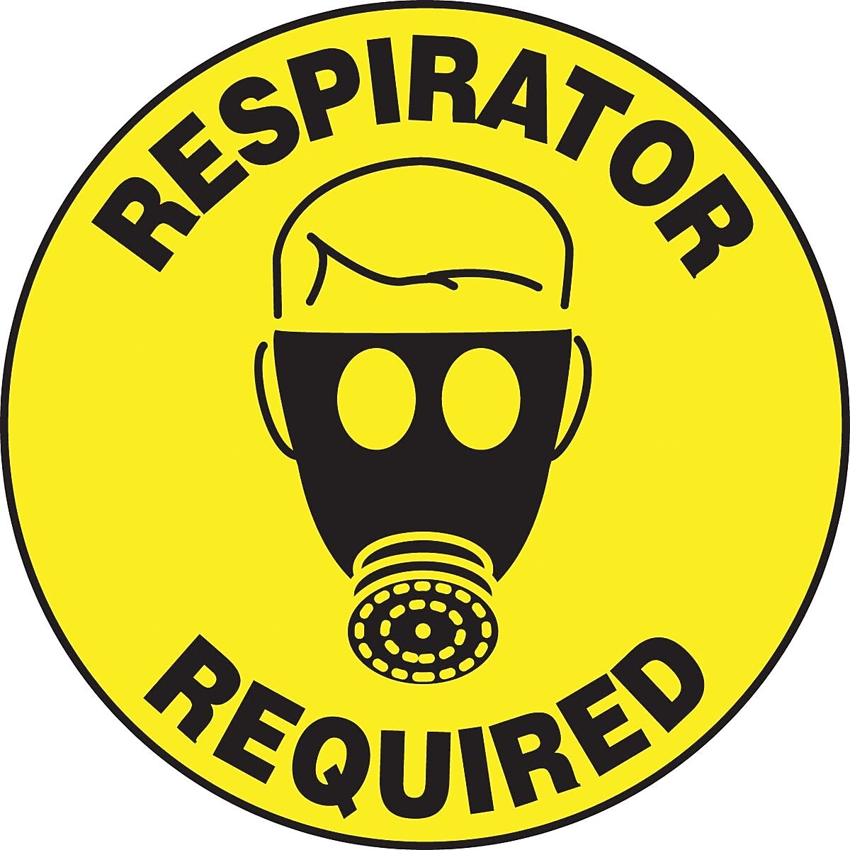 Accuform Signs® Slip-Gard™ RESPIRATOR REQUIRED Round Floor Sign, Black/Yellow, 17"Dia., 1/Pack (MFS204)