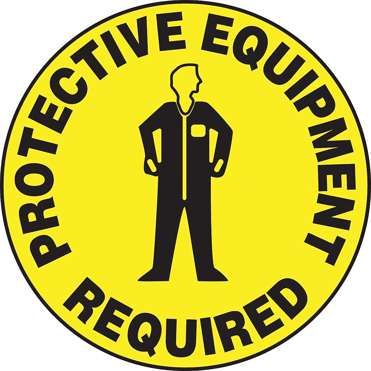 Accuform Signs® Slip-Gard™ PROTECTIVE EQUIPMENT REQUIRED Round Floor Sign, Black/Yellow, 17"Dia.