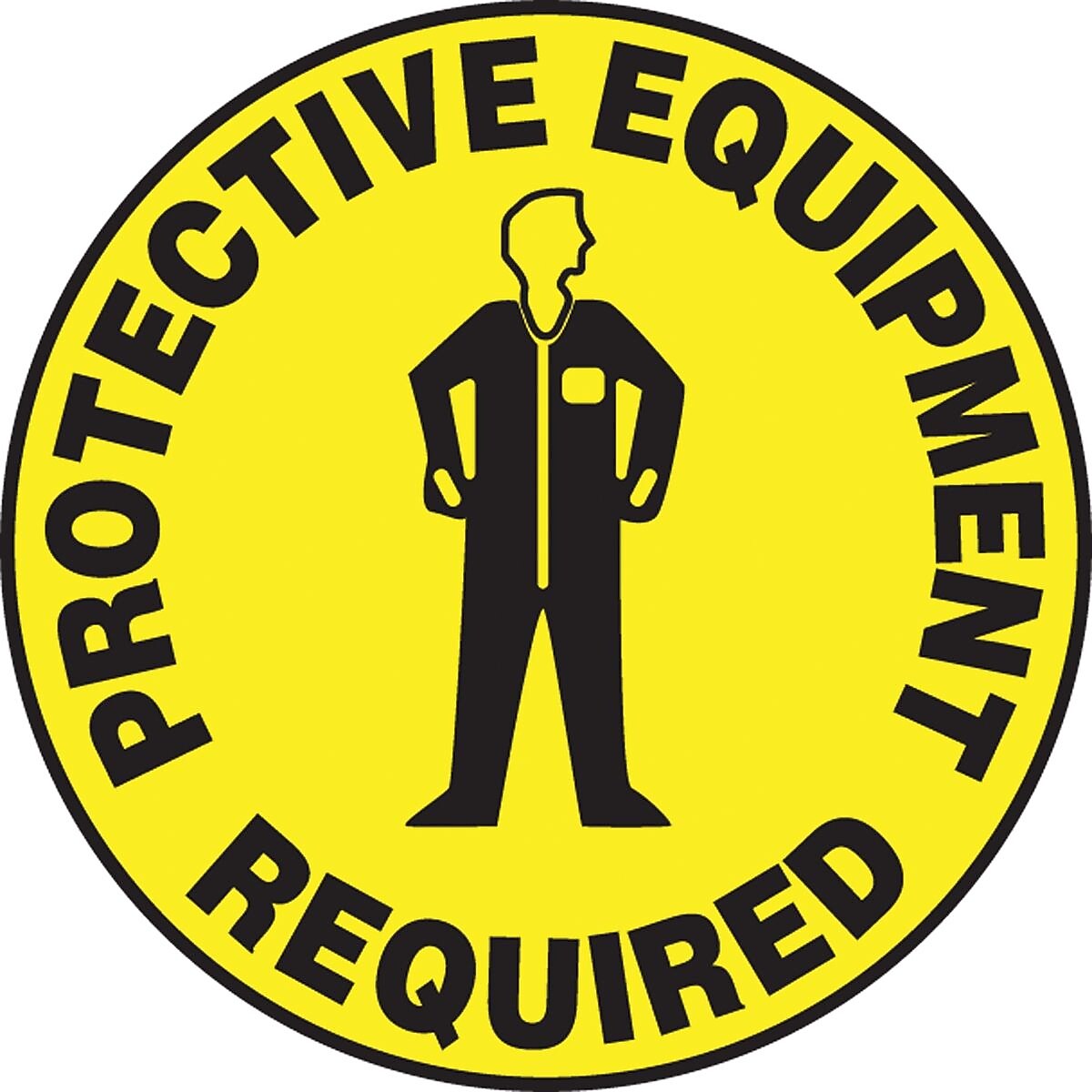 Accuform Slip-Gard PROTECTIVE EQUIPMENT REQUIRED Round Floor Sign, Black/Yellow, 8"Dia. (MFS317)