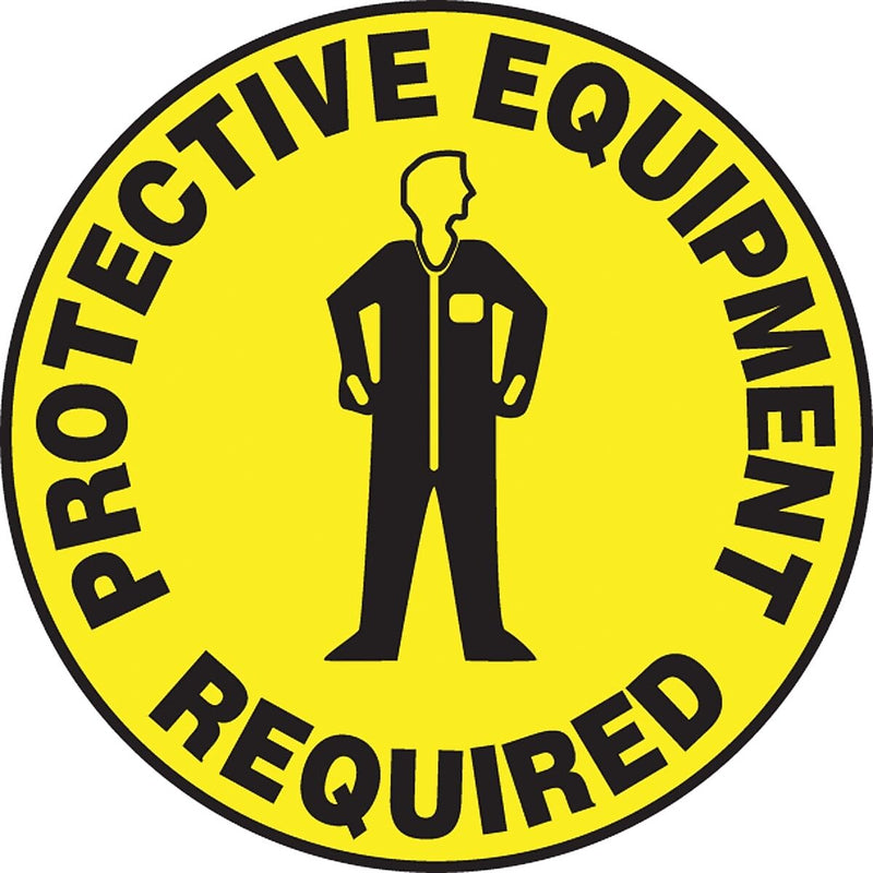 Accuform Slip-Gard PROTECTIVE EQUIPMENT REQUIRED Round Floor Sign, Black/Yellow, 8"Dia. (MFS317)